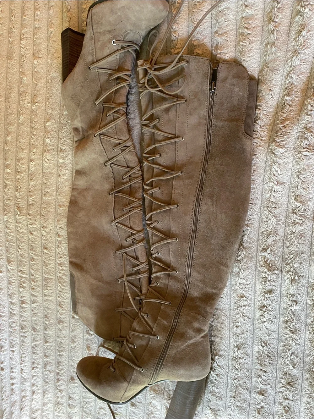 NWOT, Vince Camuto Over-the-Knee Lace-Up Suede Boots in Taupe